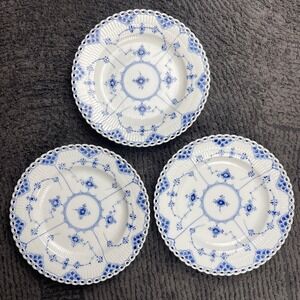 Royal Copenhagen Blue Fluted Full Lace Plates Set of 3 Denmark 1085